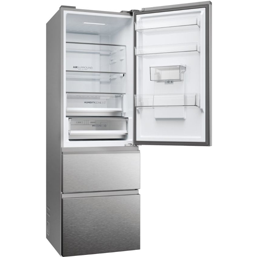 Haier 3D 60 Series 5 HTW5618EWMG Wifi Connected Total No Frost Freestanding Fridge Freezer - Stainless Steel - E Rated