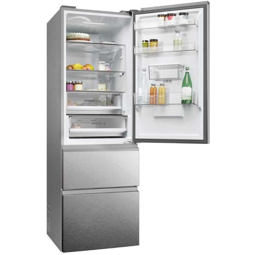 Haier 3D 60 Series 5 HTW5618EWMG Wifi Connected Total No Frost Freestanding Fridge Freezer - Stainless Steel - E Rated