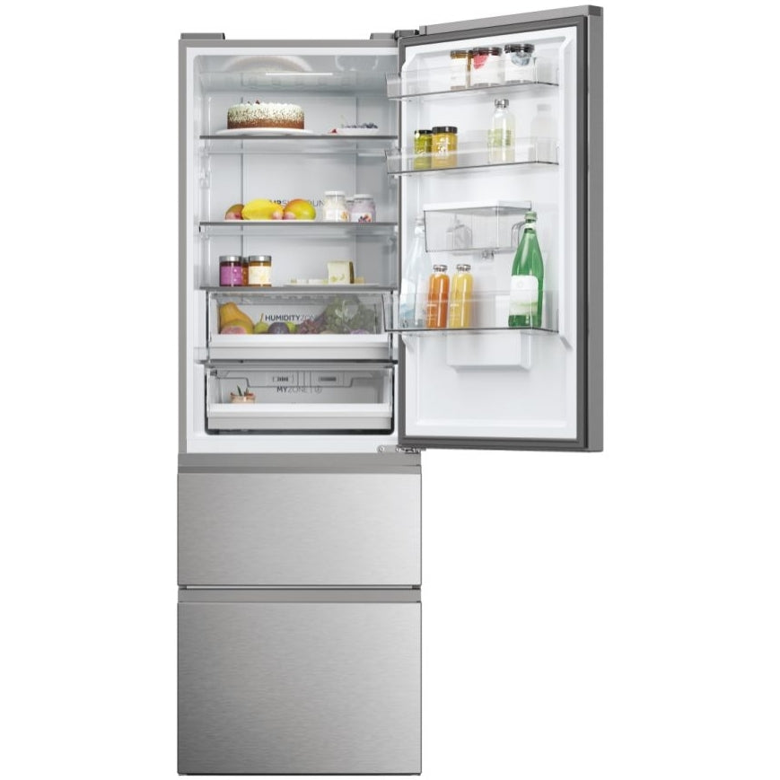 Haier 3D 60 Series 5 HTW5618EWMG Wifi Connected Total No Frost Freestanding Fridge Freezer - Stainless Steel - E Rated