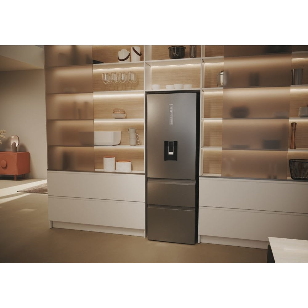 Haier 3D 60 Series 5 HTW5618EWMG Wifi Connected Total No Frost Freestanding Fridge Freezer - Stainless Steel - E Rated
