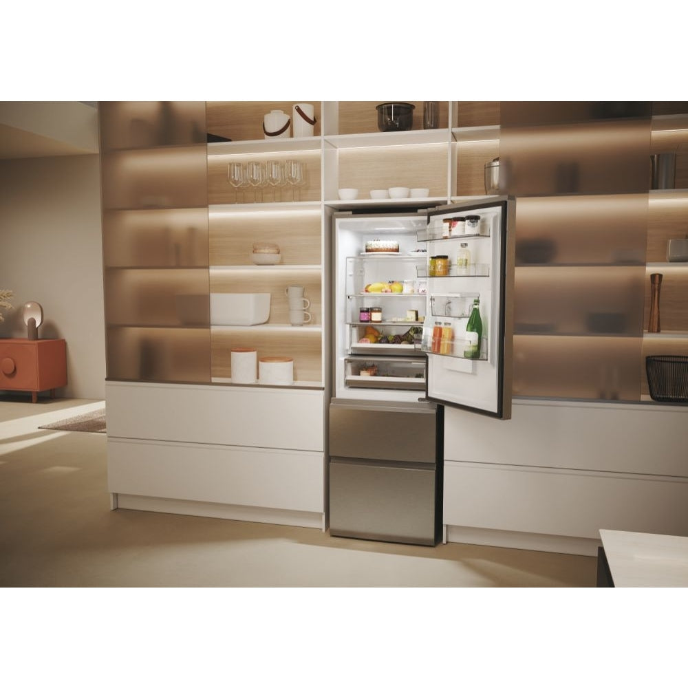Haier 3D 60 Series 5 HTW5618EWMG Wifi Connected Total No Frost Freestanding Fridge Freezer - Stainless Steel - E Rated
