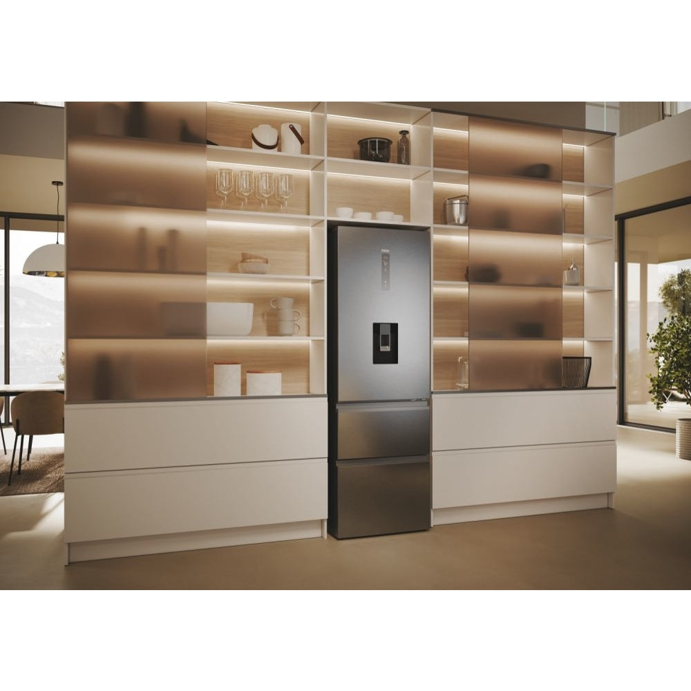 Haier 3D 60 Series 5 HTW5618EWMG Wifi Connected Total No Frost Freestanding Fridge Freezer - Stainless Steel - E Rated