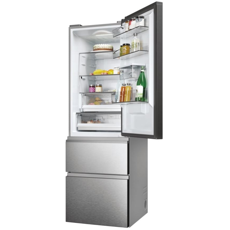 Haier 3D 60 Series 5 HTW5618EWMG Wifi Connected Total No Frost Freestanding Fridge Freezer - Stainless Steel - E Rated