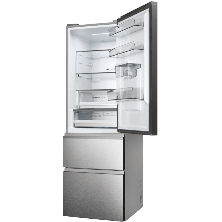 Haier 3D 60 Series 5 HTW5618EWMG Wifi Connected Total No Frost Freestanding Fridge Freezer - Stainless Steel - E Rated