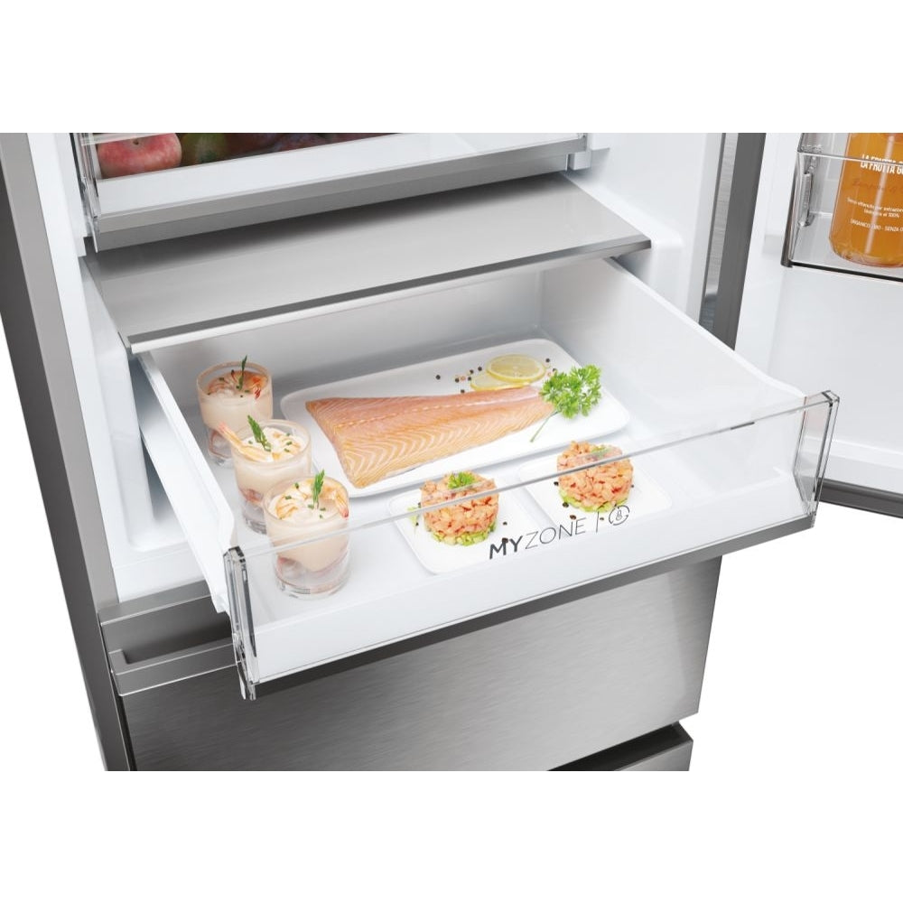 Haier 3D 60 Series 5 HTW5618EWMG Wifi Connected Total No Frost Freestanding Fridge Freezer - Stainless Steel - E Rated