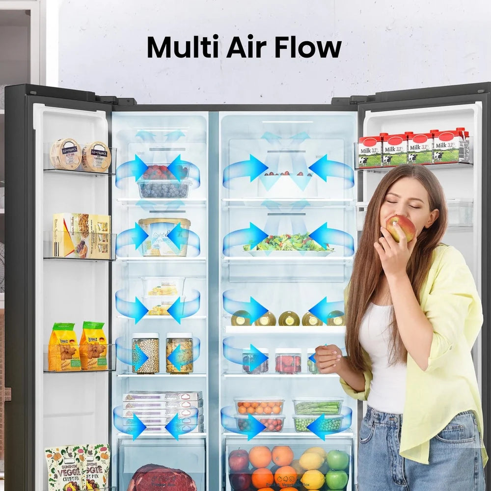 Hisense RS840N4WFE Freestanding Frost Free American Fridge Freezer Black Stainless Steel